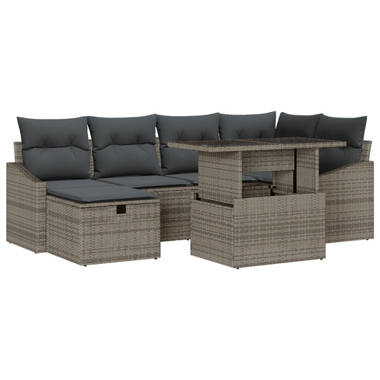 Ensemble de canapé de jardin 7 pièces avec coussins gris poly rattan