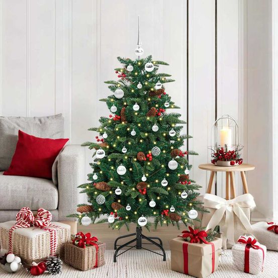 Kit complet sapin de noël vert 150 cm, illumination led 8 modes et décorations