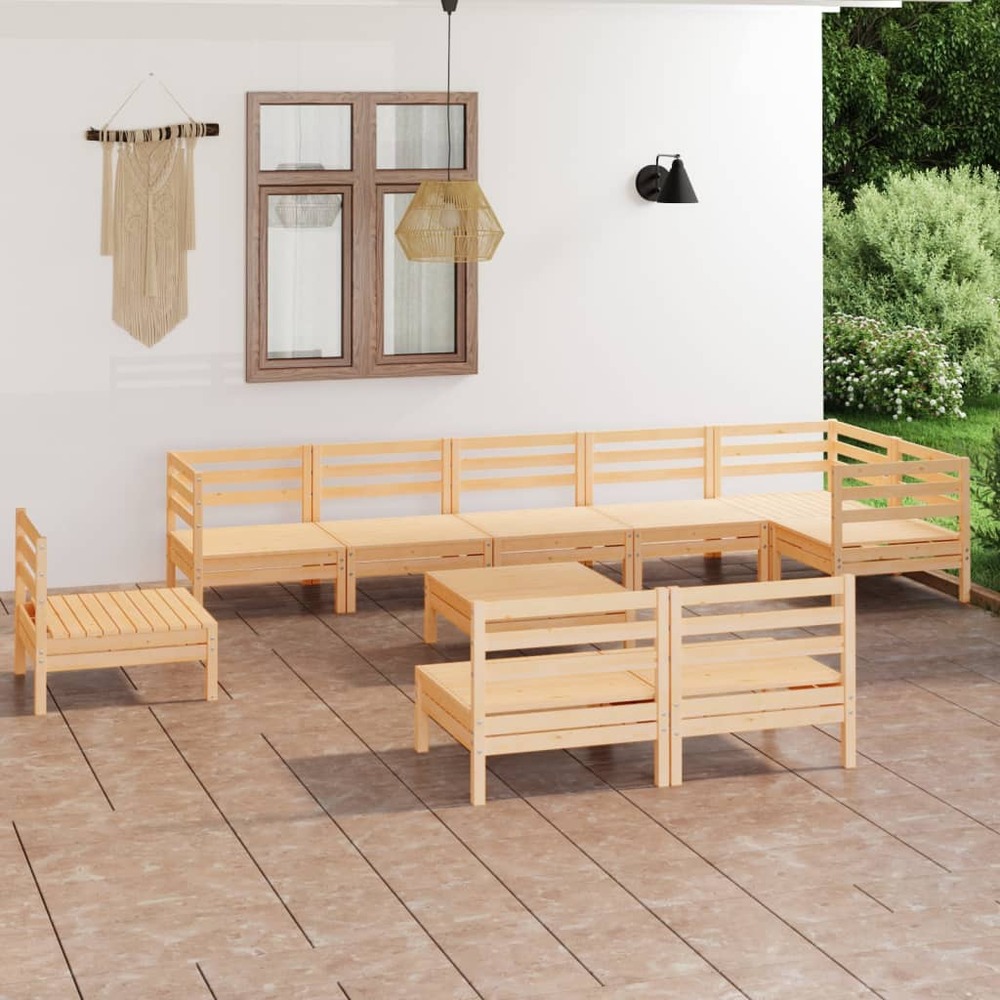 Salon de jardin 10 pcs bois de pin massif
