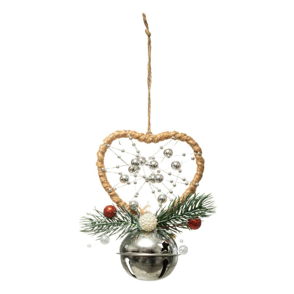 Sujet de noël grelot argenté coeur 12 cm
