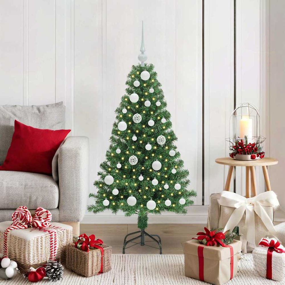 Décoration de noël facile : sapin 120cm avec guirlande led blanc chaud et 61 boules