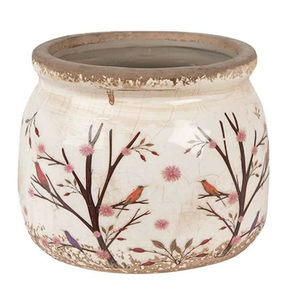 Pot de fleurs céramique branches beige marron 12x10cm