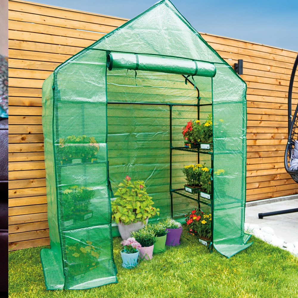 Serre de plain-pied avec 4 étagères et porte zippée - st helens home and garden