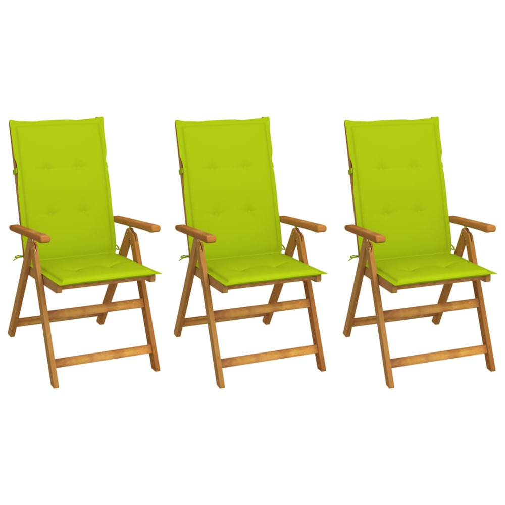 Chaises pliables de jardin lot de 3 avec coussins bois d'acacia