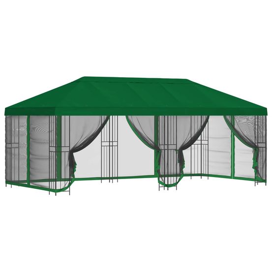 Gazebo avec murs latéraux 6 x 3 m vert polyester et acier