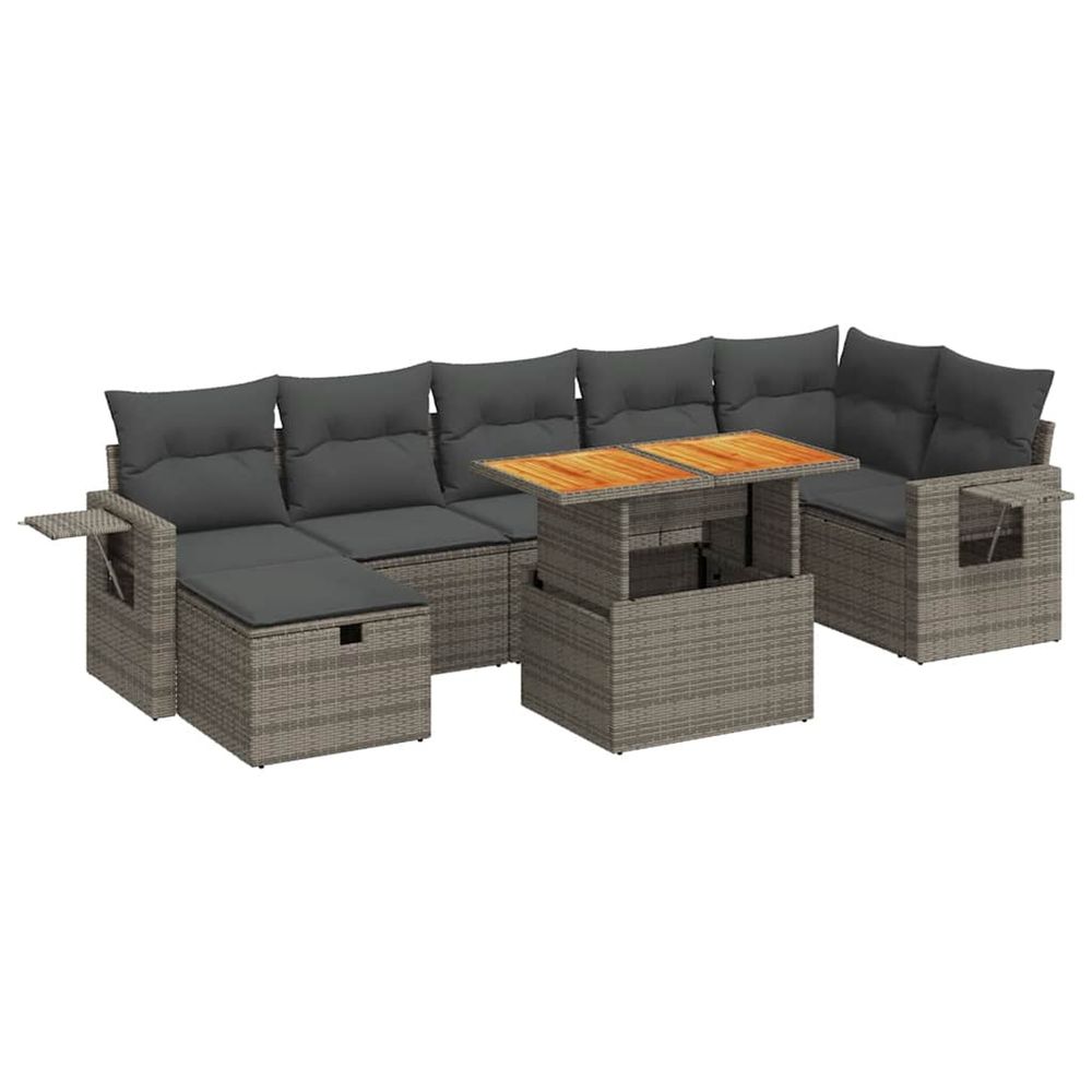 Salon de jardin 5 pcs avec coussins gris résine tressée acacia