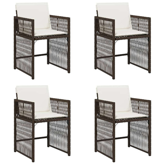 Chaises de jardin avec coussins lot de 4 marron résine tressée