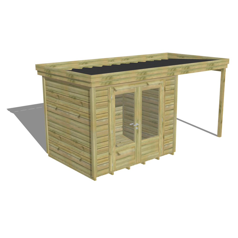 Abri de jardin bois pin traité autoclave 27mm - 4,64x2,14m / 10m2 - bac acier - plancher bois