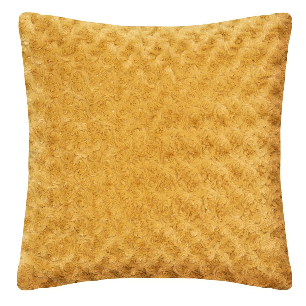 Coussin fourrure bouclé jaune ocre - 45x45 cm
