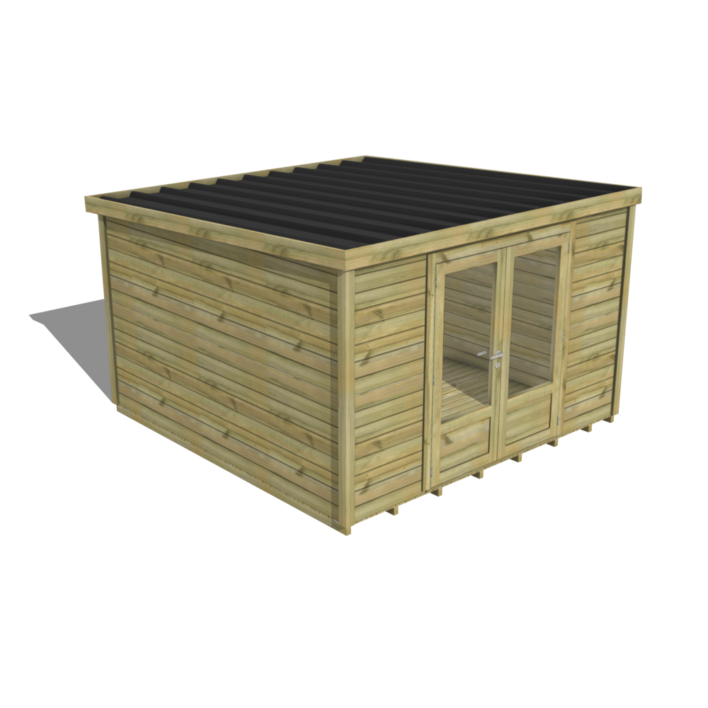 Abri de jardin bois pin traité autoclave 27mm - essentiel - 3,44x3,44m / 12m2 - bac acier - plancher bois