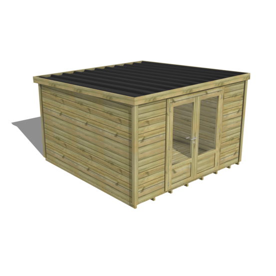 Abri de jardin bois pin traité autoclave 27mm - essentiel - 3,44x3,44m / 12m2 - bac acier - plancher bois