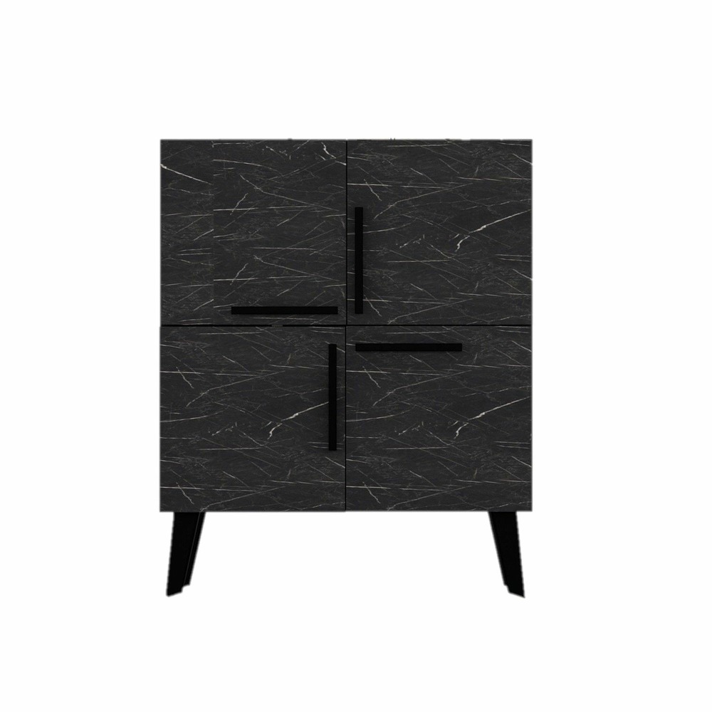 Buffet carré 4 portes en bois effet marbré - noir