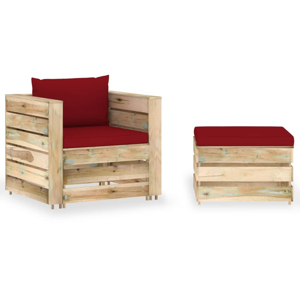 Salon de jardin 2 pcs avec coussins bois imprégné de vert