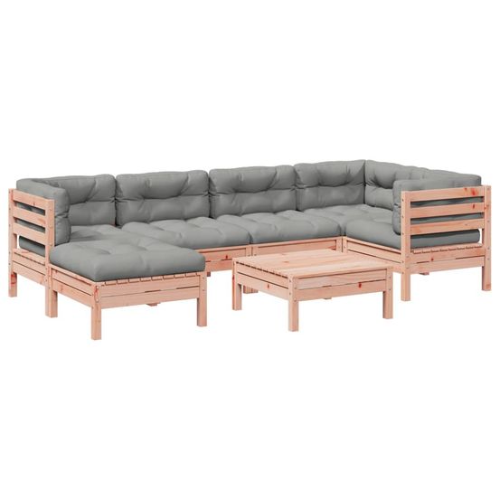 Salon de jardin 7 pcs et coussins bois massif sapin de douglas
