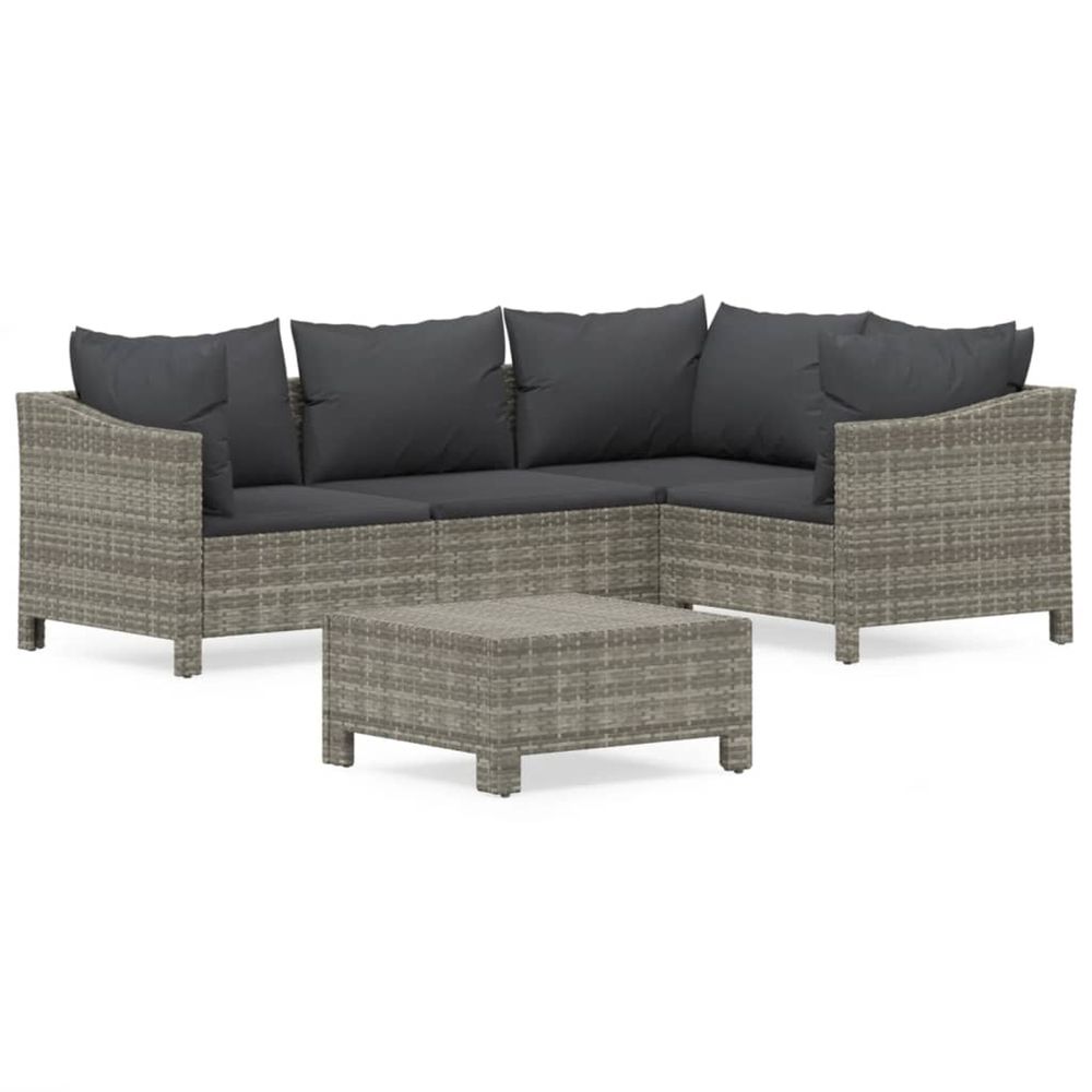 Salon de jardin 5 pcs avec coussins gris résine tressée