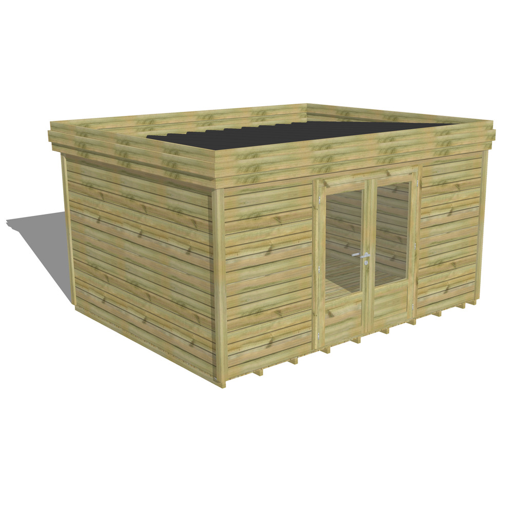 Abri de jardin bois pin traité autoclave 27mm - 4,34x3,44m / 15m2 - bac acier - plancher bois