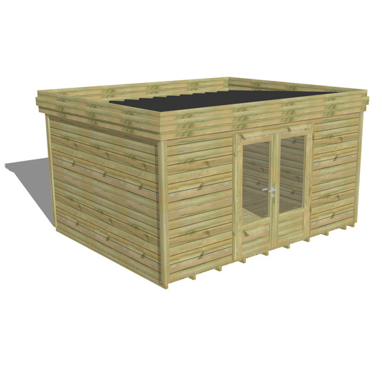 Abri de jardin bois pin traité autoclave 27mm - 4,34x3,44m / 15m2 - bac acier - plancher bois