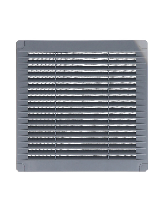 Grille d'aération carrée avec prises et moustiquaire 200x200x7mm abs gris