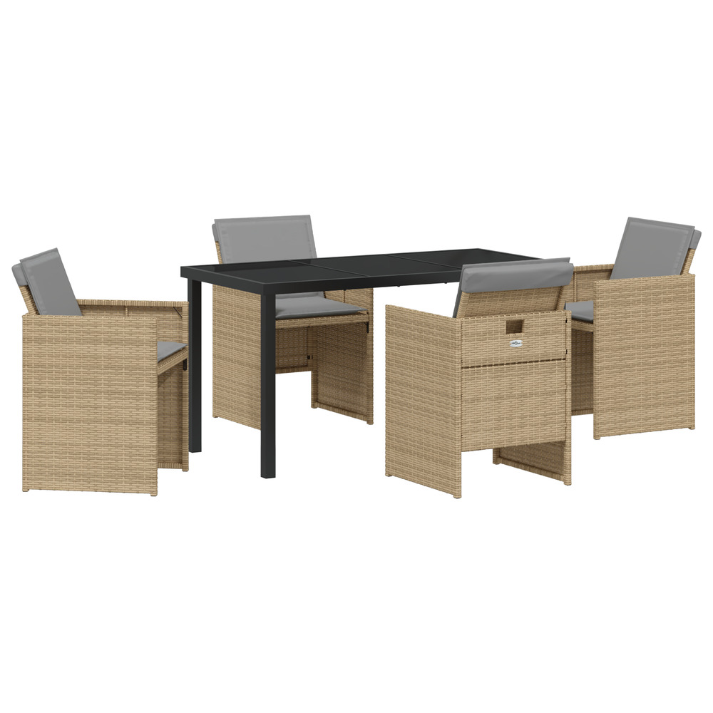Ensemble de salle à manger de jardin 5 pièces avec coussins en rattan poly beige