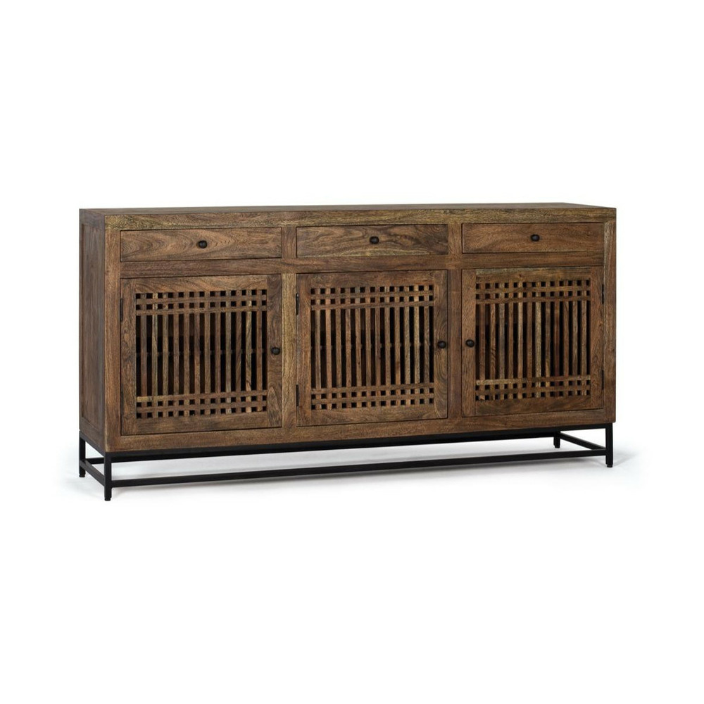 Bahut 3 tiroirs bois-métal marron - décoration d'autrefois