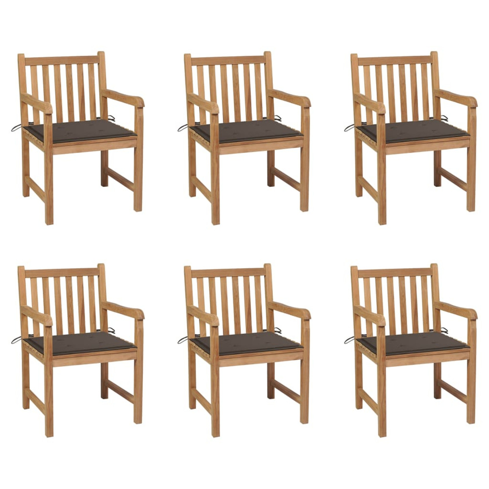 Chaises de jardin lot de 6 et coussins taupe bois teck massif