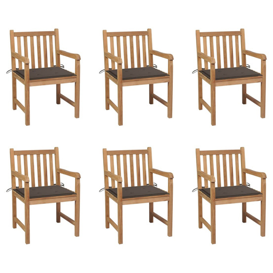 Chaises de jardin lot de 6 et coussins taupe bois teck massif
