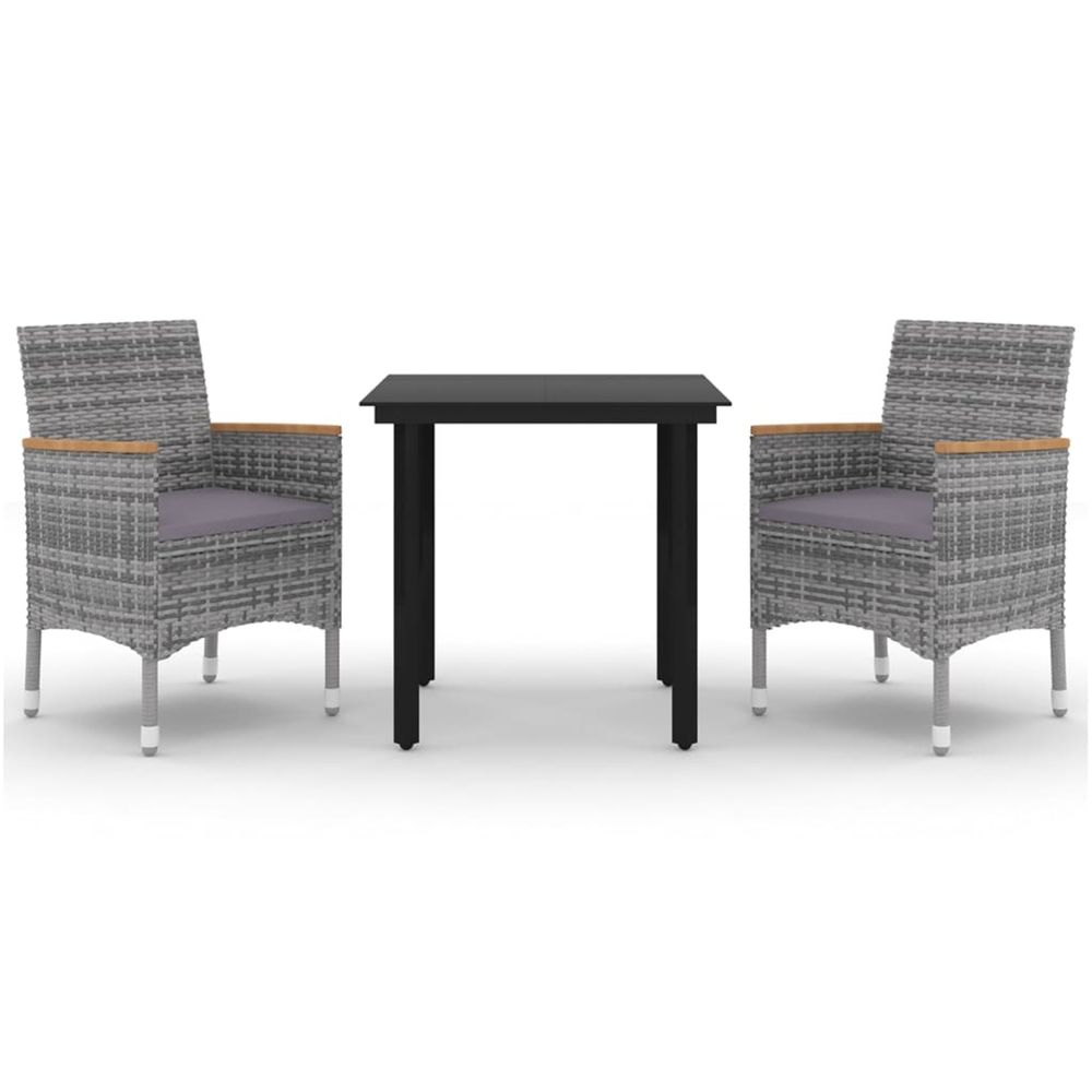 Ensemble à manger de jardin coussins 3 pcs résine tressée verre