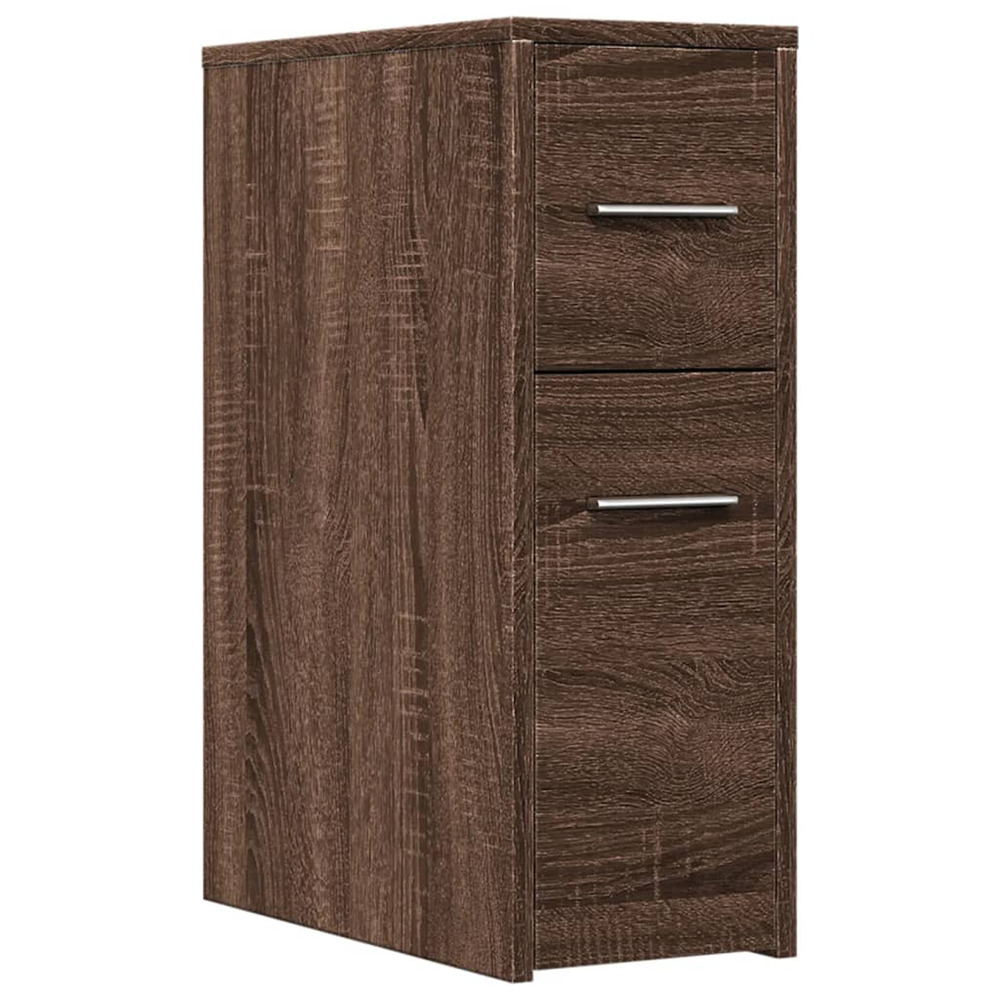 Armoire de salle de bain étroite avec roulettes chêne marron