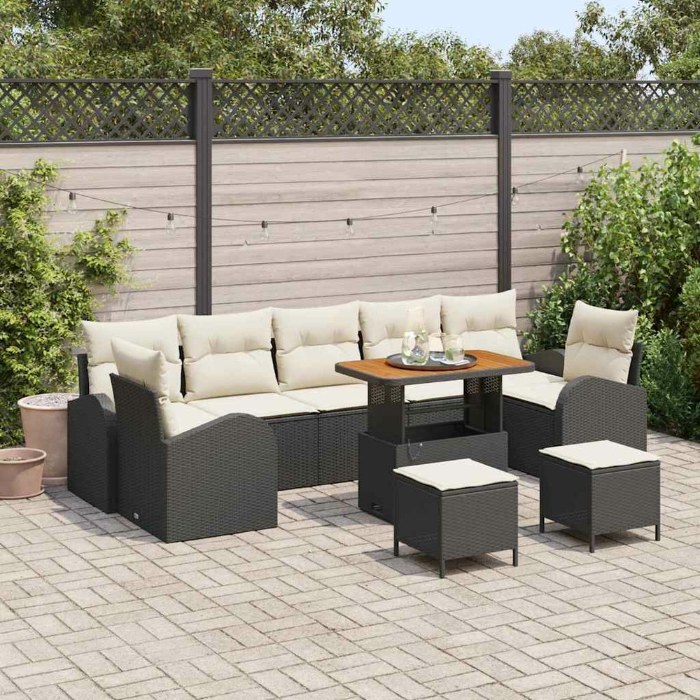 Ensemble de canapé de jardin avec coussin 10 pcs noir polyrotin