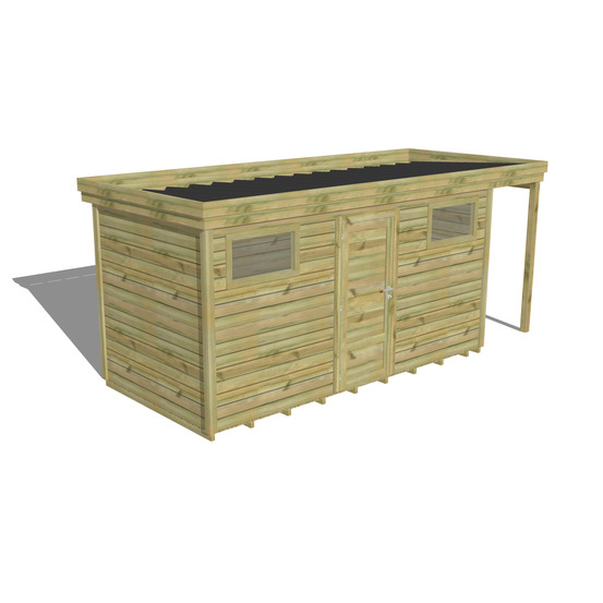 Abri de jardin bois pin traité autoclave 27mm - 5,34x2,14m / 11m2 - bac acier - plancher bois