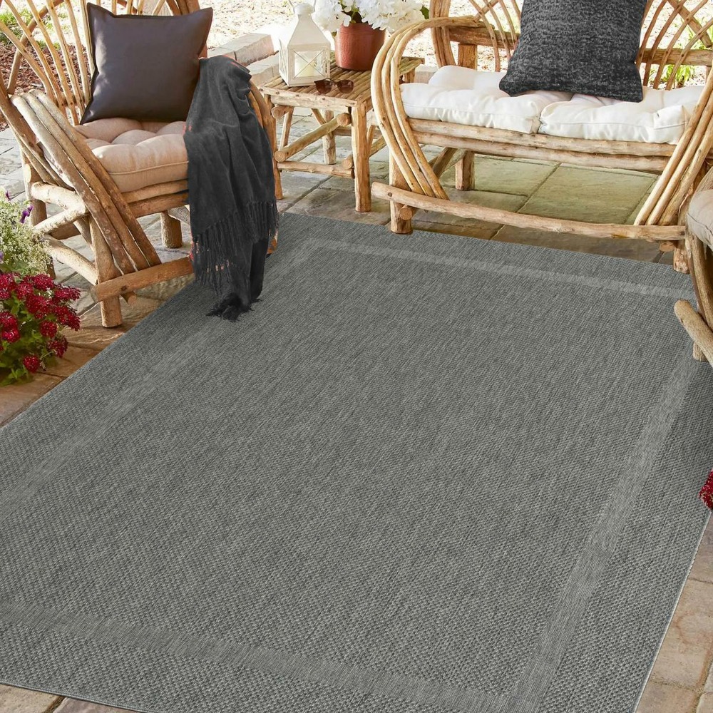 Tapis extérieur 200x280 tissé kilim gris squarext