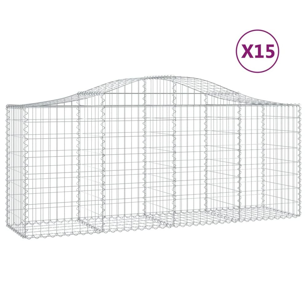 Paniers à gabions arqués 15 pcs 200x50x80/100 cm fer galvanisé
