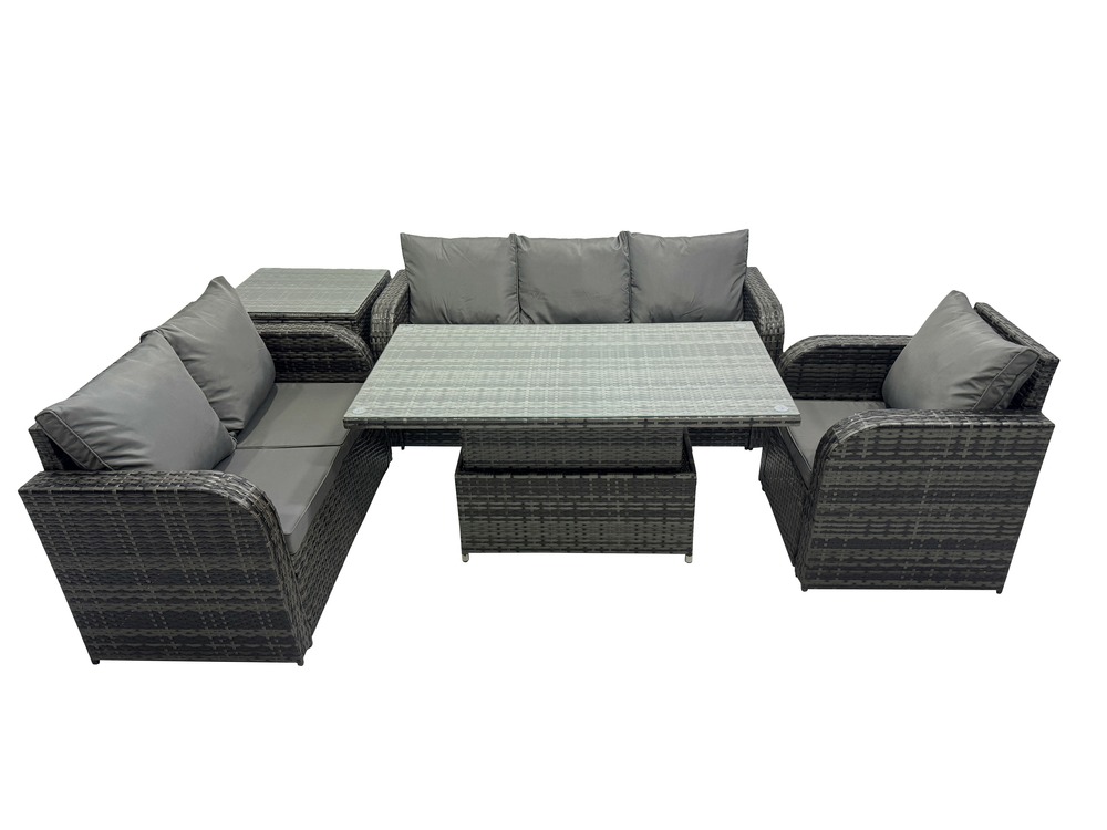 Salon de jardin en résine ensemble repas de jardin exterieur table à manger réglable en hauteur avec table d'appoint