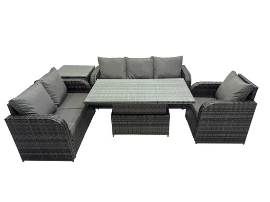 Salon de jardin en résine ensemble repas de jardin exterieur table à manger réglable en hauteur avec table d'appoint