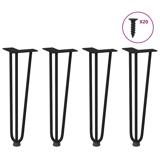 Pieds en épingle à cheveux pour table basse 4 pièces noir 42 cm acier massif