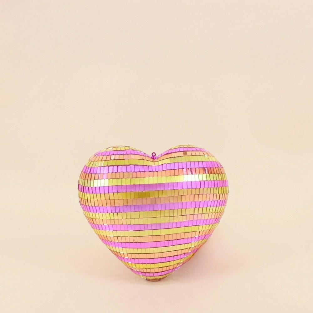 Coeur à facettes rayé bicolore 22x23cm