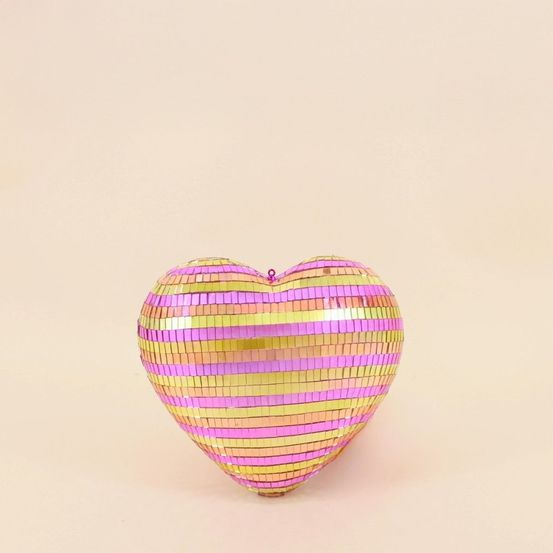 Coeur à facettes rayé bicolore 22x23cm