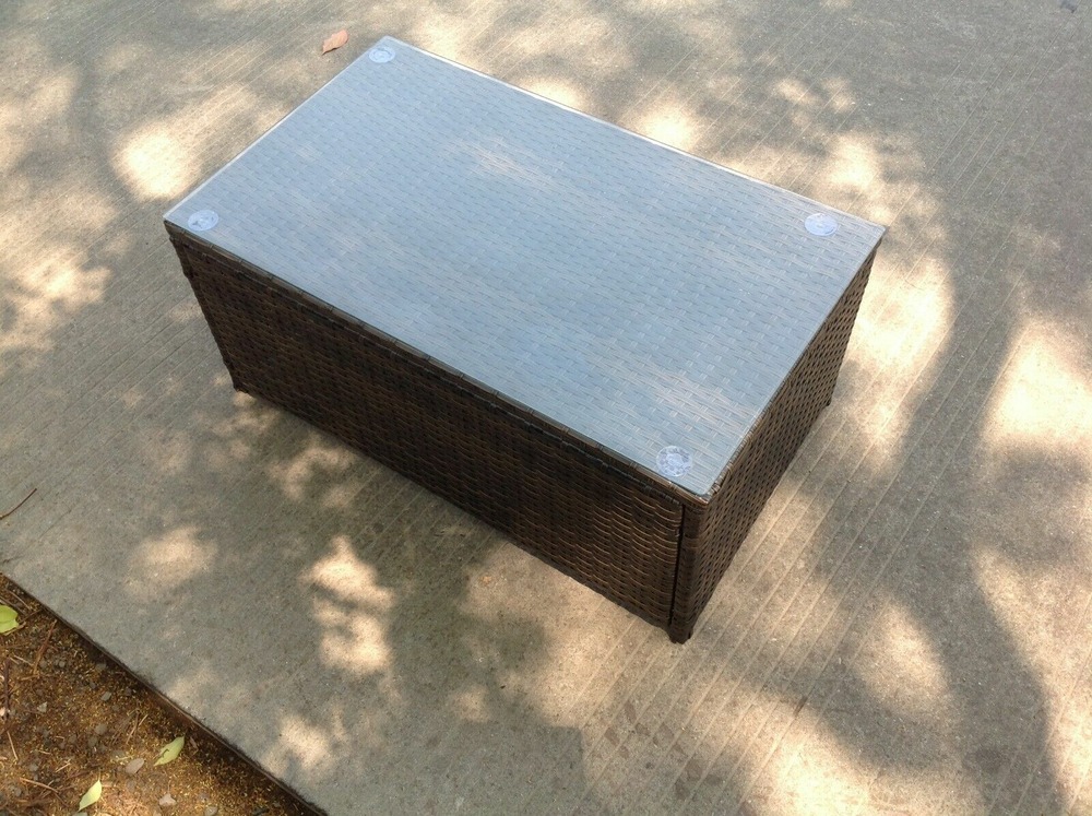 Table basse rectangulaire en rotin, meubles de jardin extérieur, meubles de patio, brun foncé