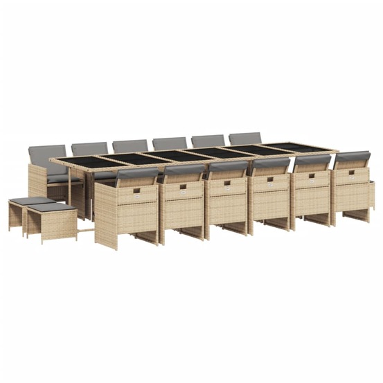 Ensemble à manger de jardin et coussins 17 pcs mélange beige