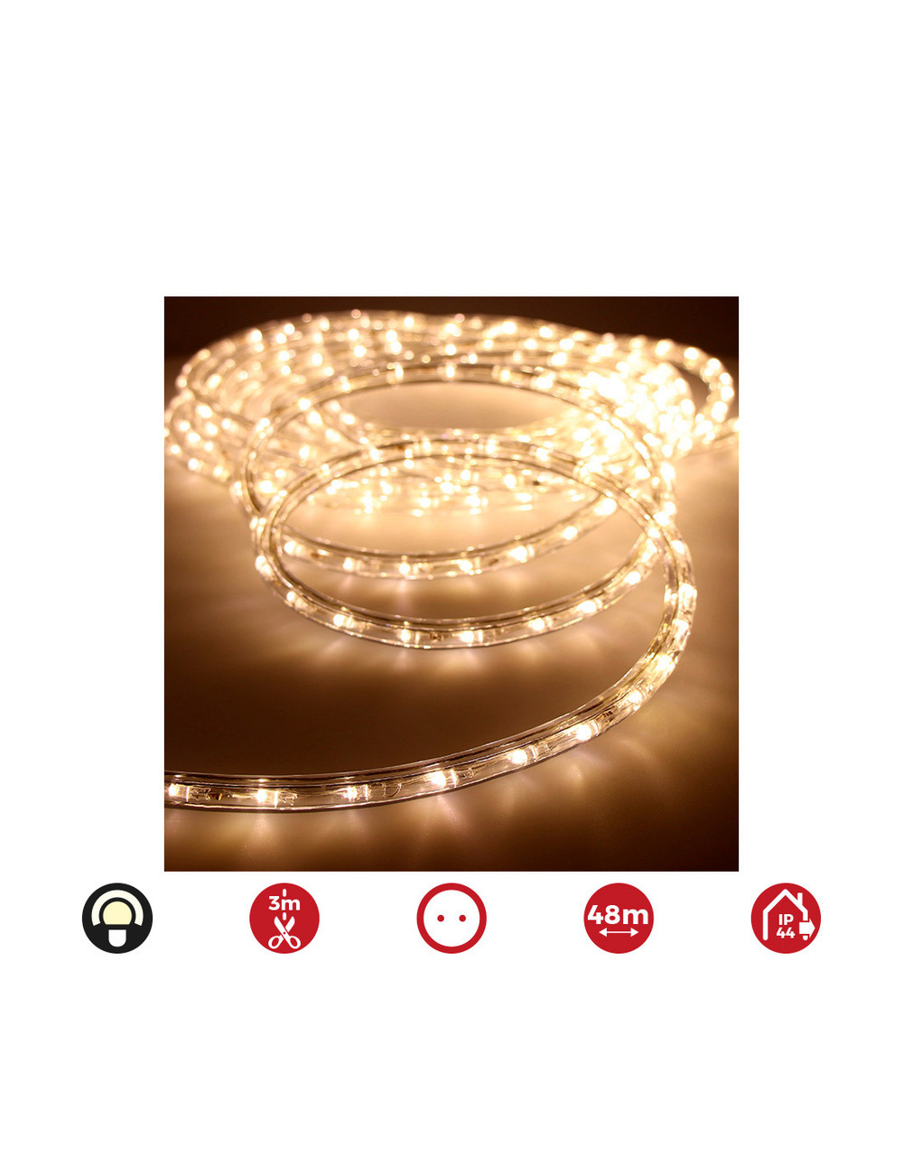 Tube flexiled led 2 voies multifonction 48m. 36 leds/m blanc chaud ip44 ( usage int. Ext.) edm