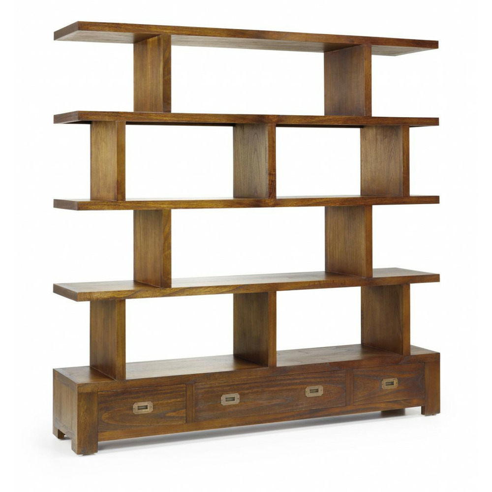 Bibliothèque 3 tiroirs bronze bois marron - onéline décoration d'autrefois