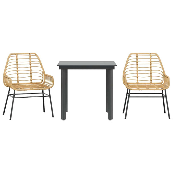Ensemble à manger de jardin 3pcs marron résine tressée verre