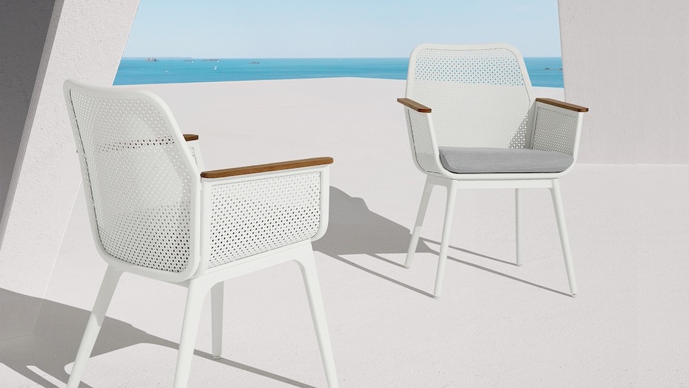 Fauteuils à manger en aluminium - bali - finition blanche - tissu oléfine gris - set de 2