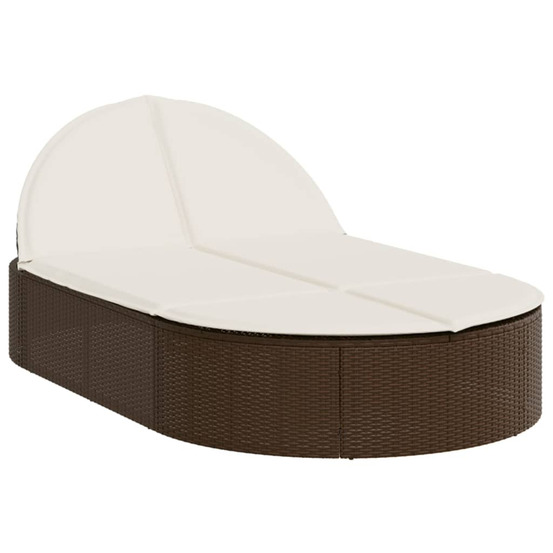 Chaise longue double avec coussins marron résine tressée bain de soleil