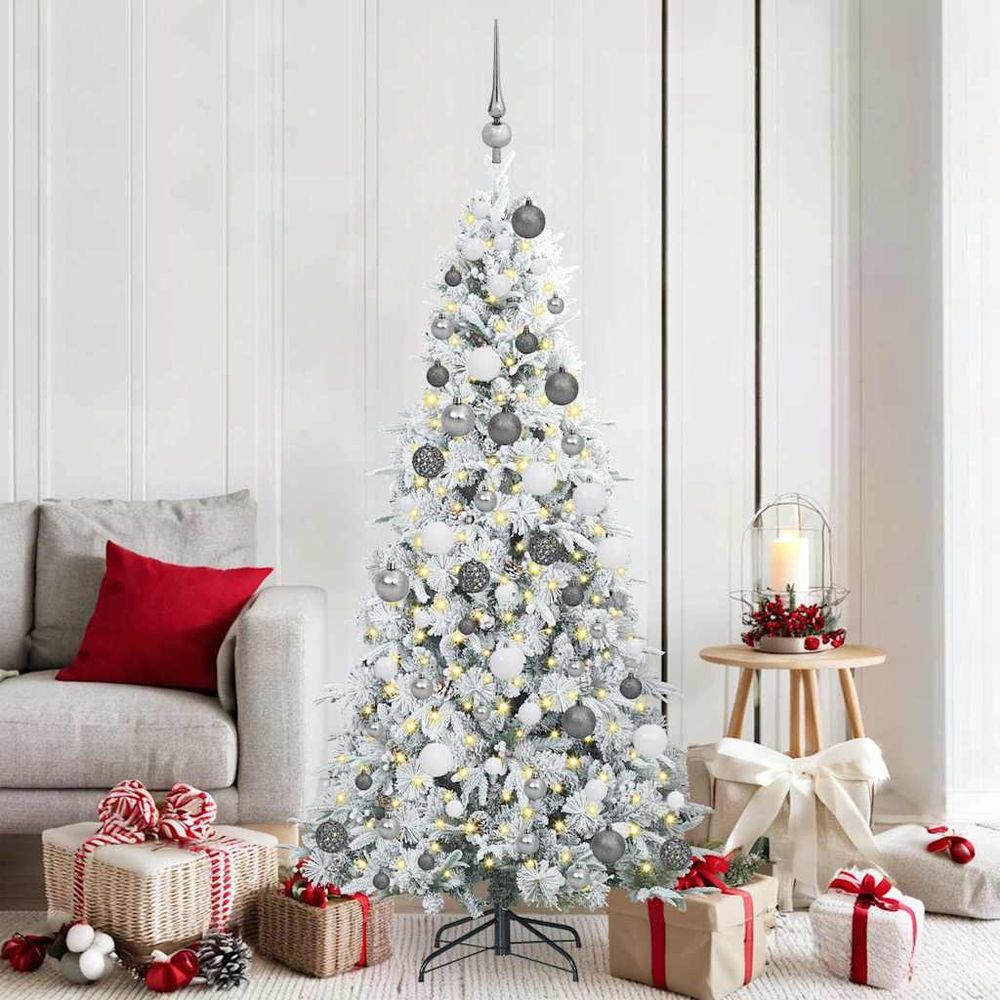 Sapin lumineux artificiel 180 cm, kit de décoration intégral avec pommes de pin et baies