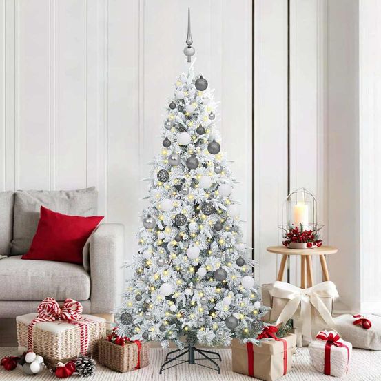Sapin lumineux artificiel 180 cm, kit de décoration intégral avec pommes de pin et baies