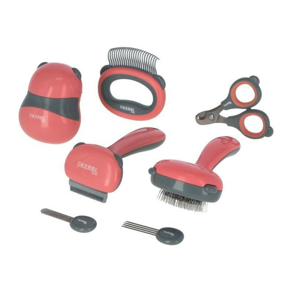 Kit de toilettage 7 pieces kerbl - rouge et noir - pour chat