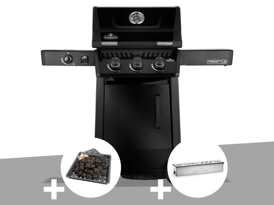 Barbecue gaz freestyle 365 noir 3 brûleurs et 1 réchaud latéral + plateau charbo