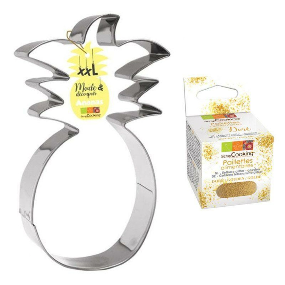 Découpoir à pâtisserie inox xxl ananas + paillettes dorées