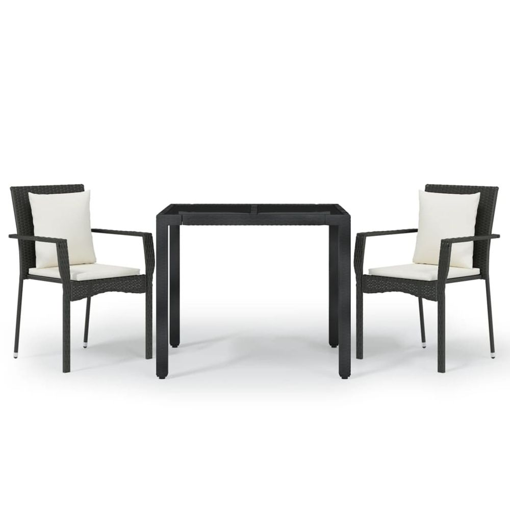 Ensemble à manger de jardin avec coussins 3 pcs noir